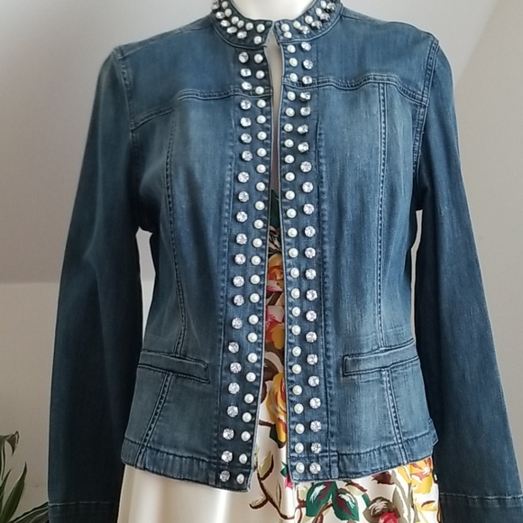 Chico's Platinum Denim Jeans embellished Jacket - Picture 4 of 16